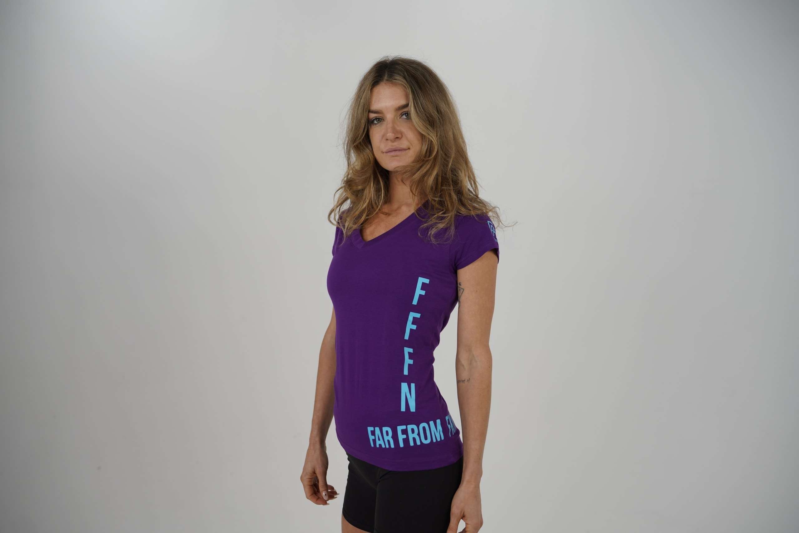 Purple :: Ladies V-Neck Side Logo T-Shirt