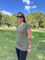 Green :: Ladies V-Neck Rear Logo T-Shirt