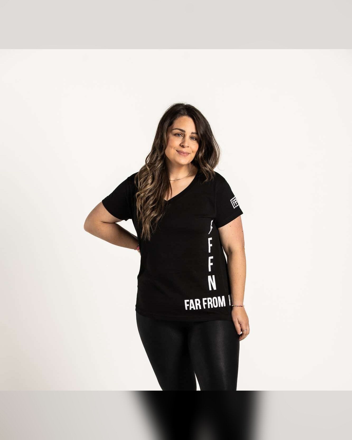 Ladies Black V-Neck Side Logo T-Shirt