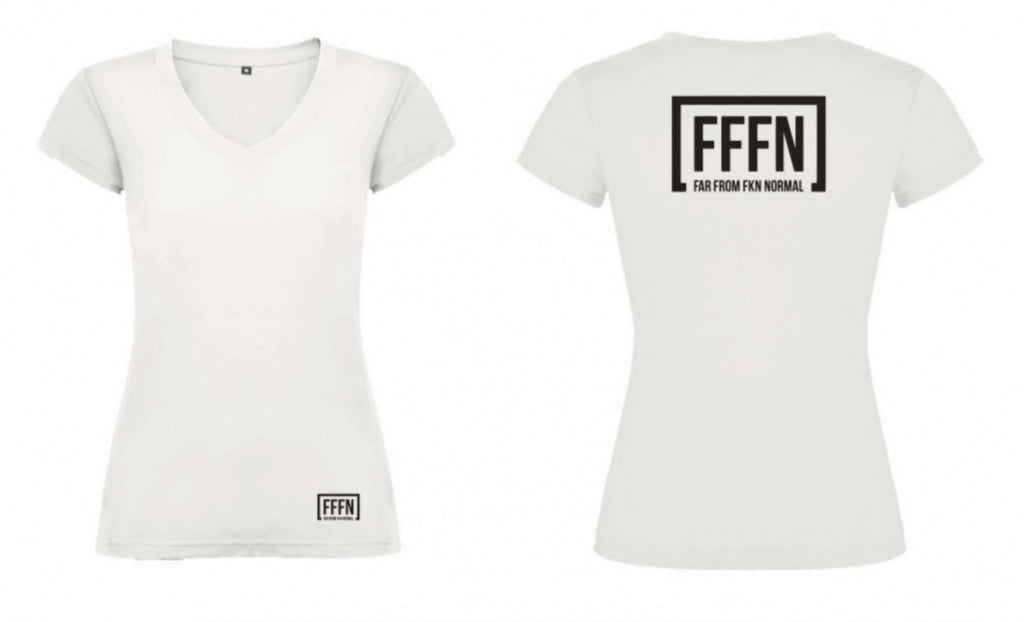 White :: Ladies V-Neck Rear Logo T-Shirt