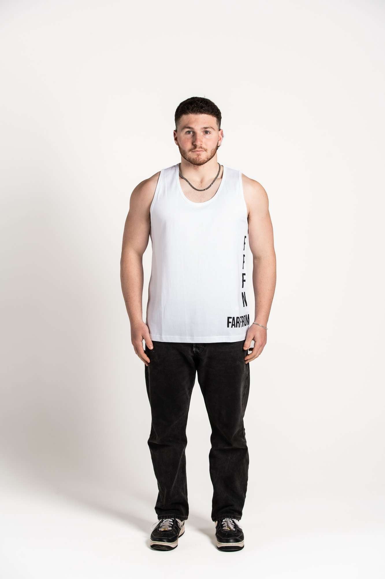 White :: Unisex Side Logo Singlet