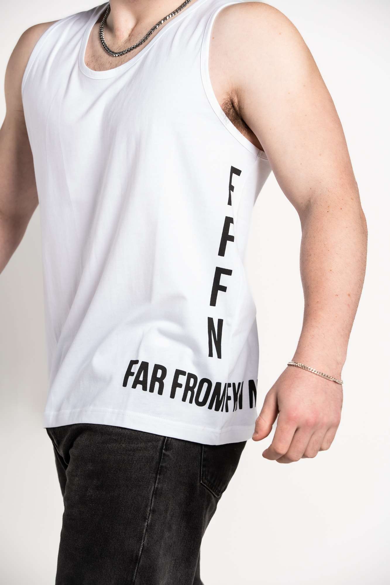 White :: Unisex Side Logo Singlet