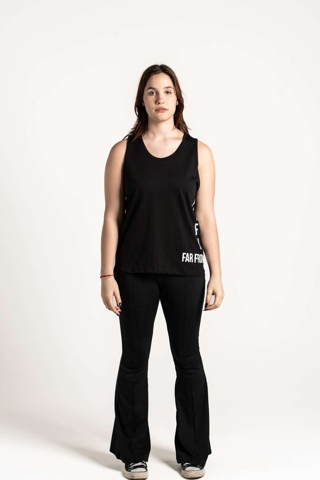 Unisex Black Side Logo Singlets on model [model:female]
