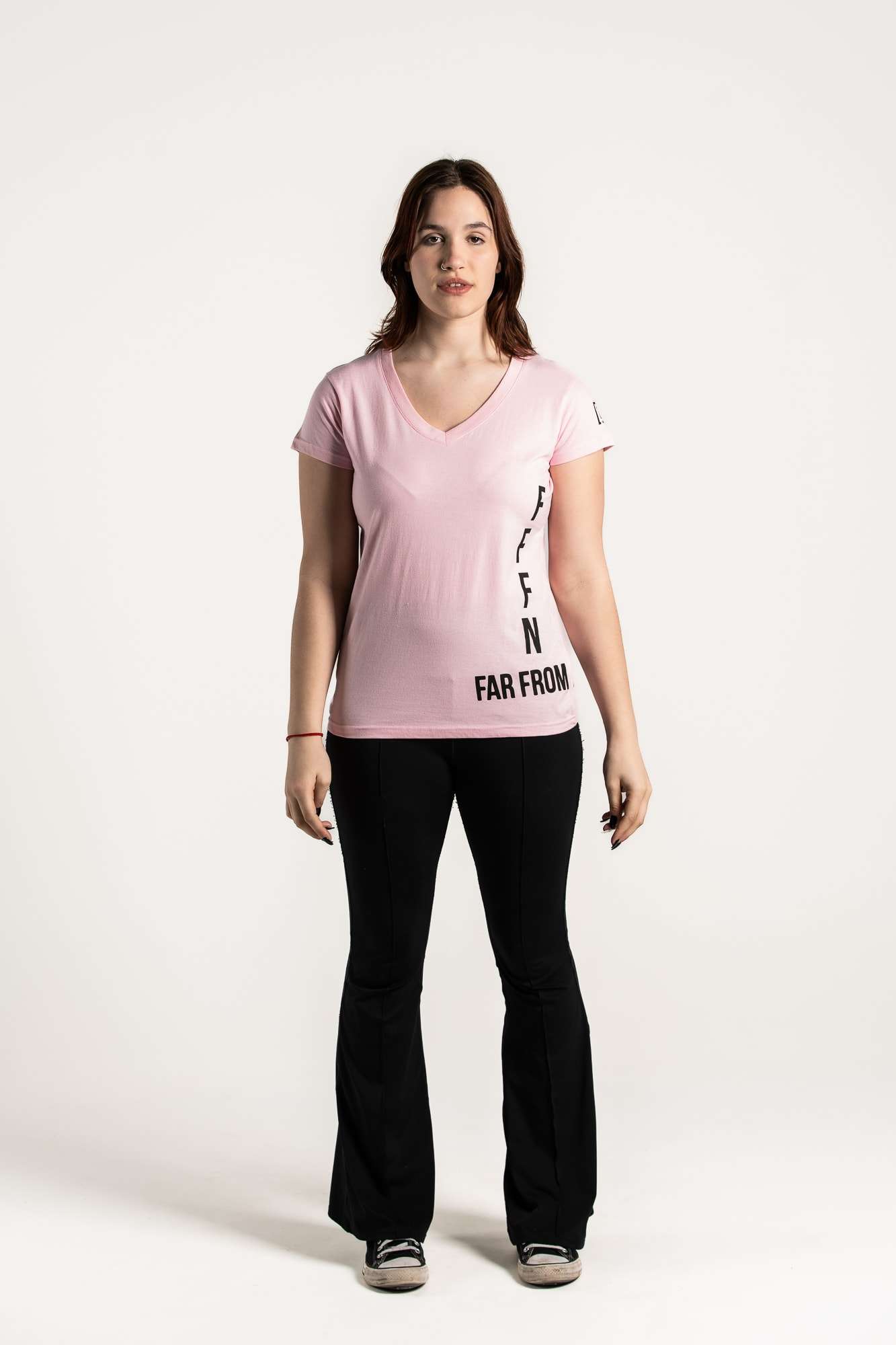 Pink :: Ladies V-Neck Side Logo T-Shirt
