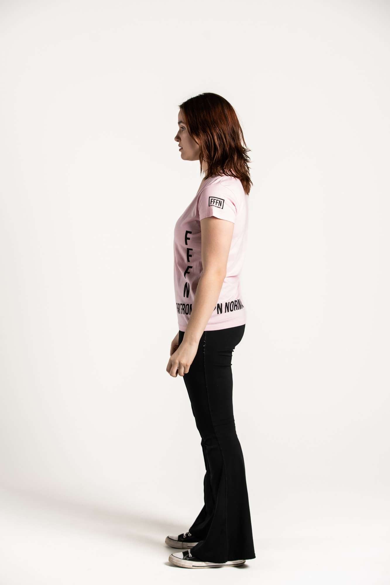 Pink :: Ladies V-Neck Side Logo T-Shirt