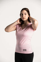 Pink :: Ladies V-Neck Rear Logo T-Shirt