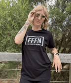 Black Unisex Front Logo T-Shirt on model [model:female]