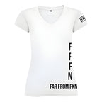 White :: Ladies V-Neck Side Logo T-Shirt