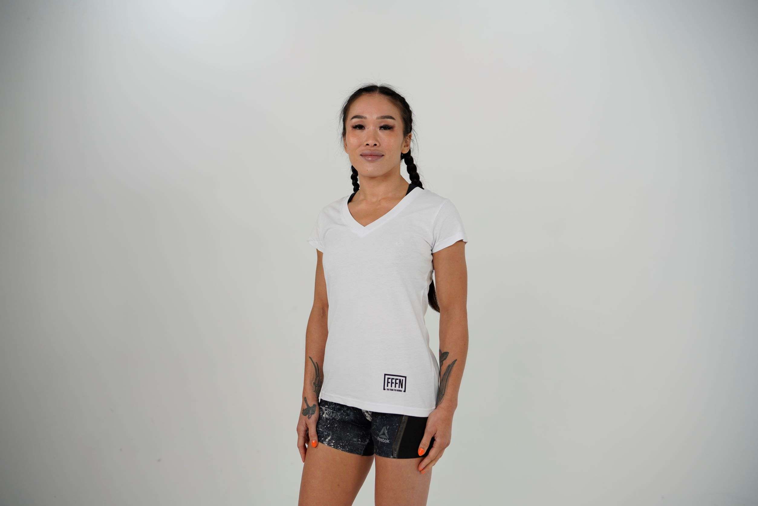 White :: Ladies V-Neck Rear Logo T-Shirt