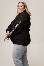 Black extra love unisex urban hoodie on model [model:female]
