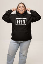 Black extra love unisex urban hoodie on model [model:female]