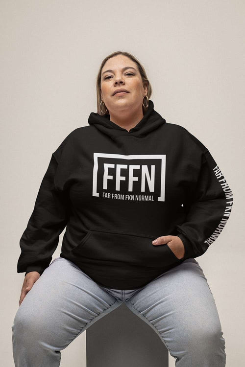 Black extra love unisex urban hoodie on model [model:female]